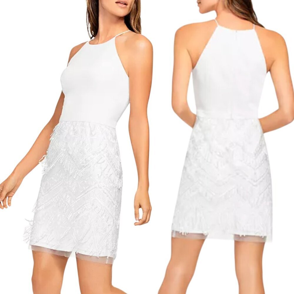 Anthropologie x BHLDN Aidan Mattox Halter Embroidered Fringe Cocktail Dress